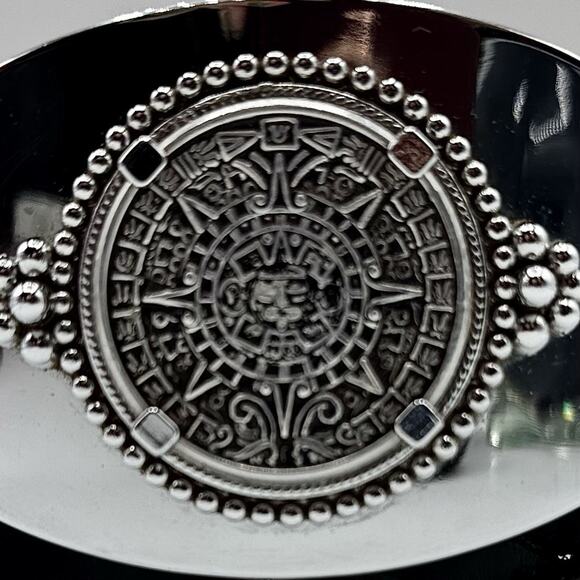 Aztec Mayan Sun Dial Calendar Belt Buckle & Vtg.‎ Braided Leather Belt 36 - Picture 2 of 9